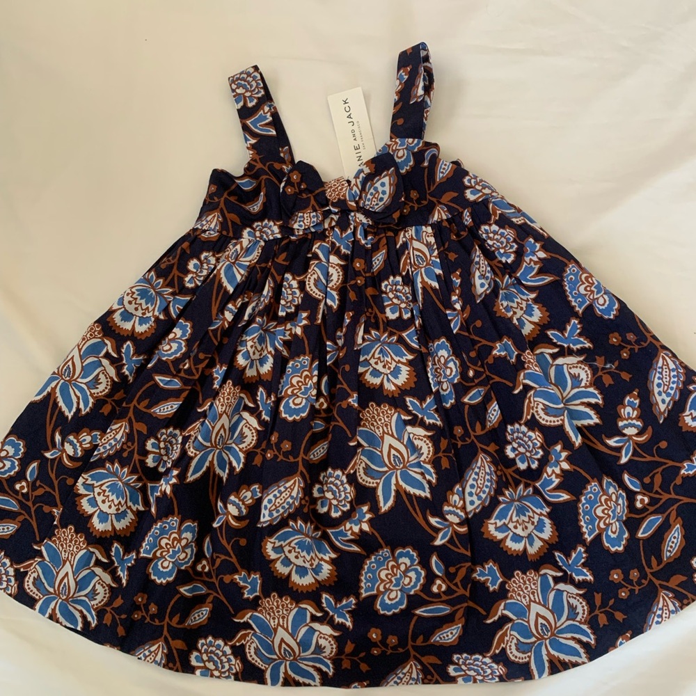 Janie and Jack Floral Kids Dress in Blue and Brown